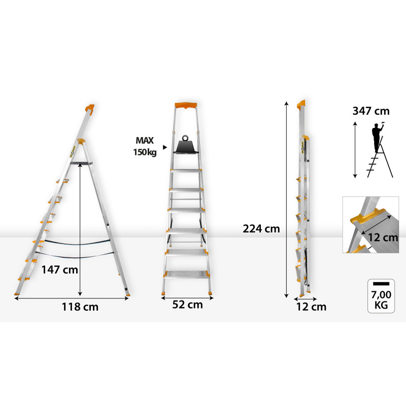 Step 7 Ladder Example 7-Step Single-Sided Aluminum Ladder MAX, 150 KG Capacity