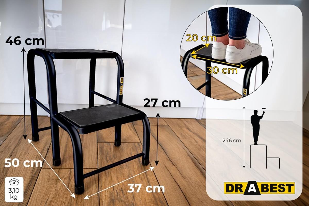Dimensions of the 2-step steel stool